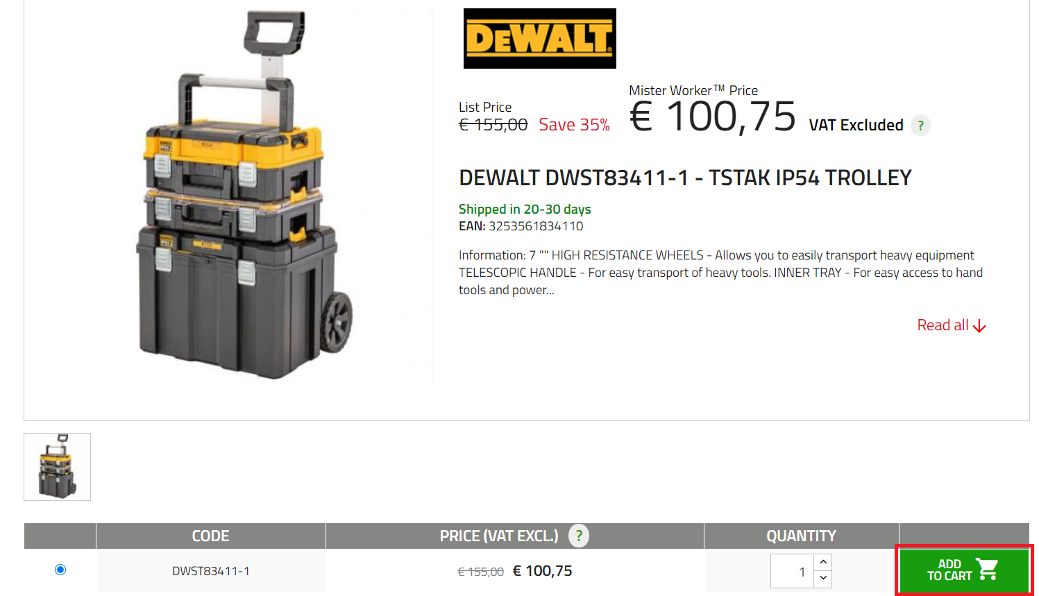 DeWALT DWST83411-1 - TSTAK IP54 trolley